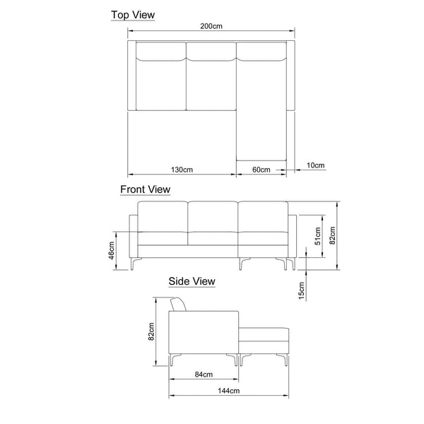 URBAN FURN CORNER CHAISE - DARK GREY/BLACK LEG