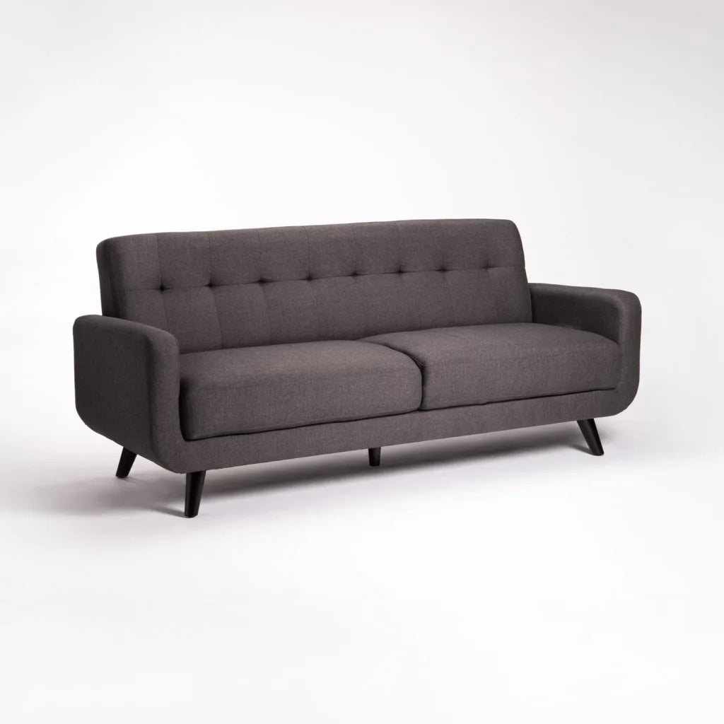 LUNA FABRIC 3 SEATER COUCH Dark Grey/Natural Leg