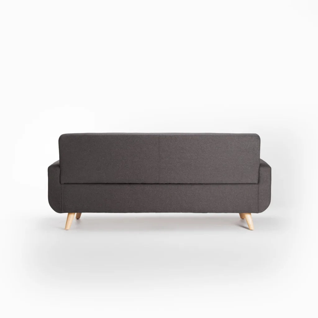 LUNA FABRIC 3 SEATER COUCH Dark Grey/Natural Leg