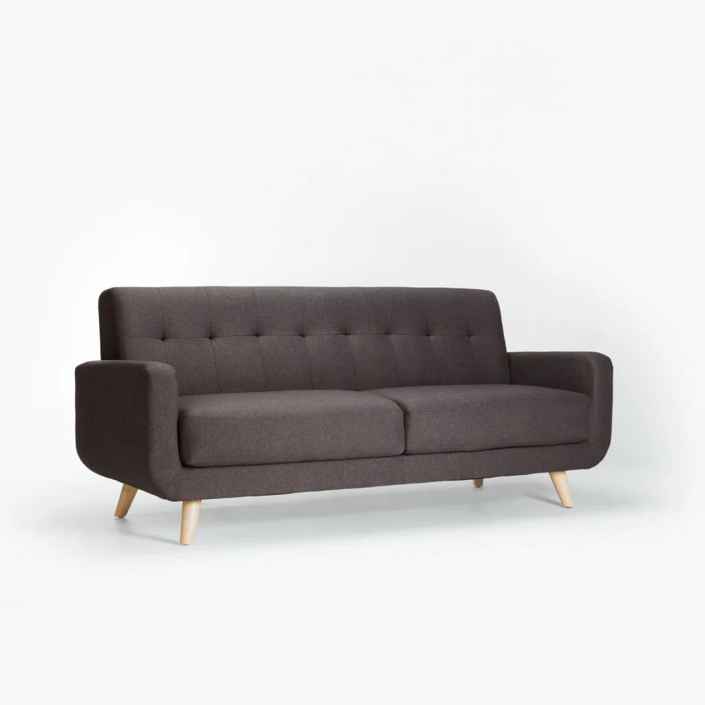 LUNA FABRIC 3 SEATER COUCH Dark Grey/Natural Leg