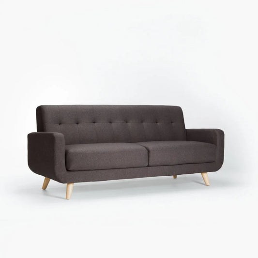 LUNA FABRIC 3 SEATER COUCH Dark Grey/Natural Leg