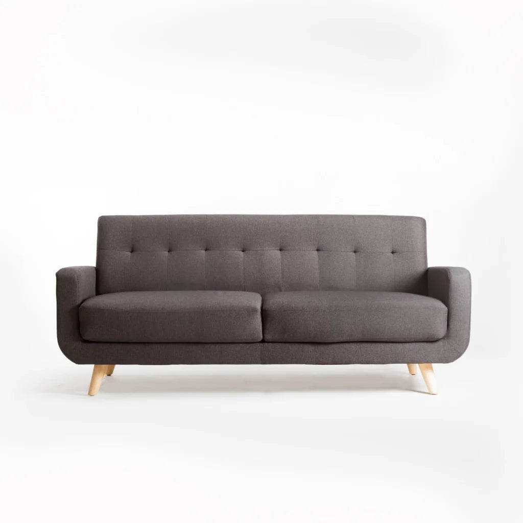 LUNA FABRIC 3 SEATER COUCH Dark Grey/Natural Leg
